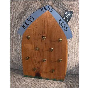 Vintage House Shaped Wooden Key Rack Holder Wall Hanging (10 Hooks)
